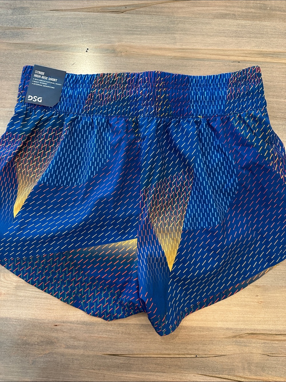 DSG Blue Geometric Athletic Shorts with Yellow Accents - Picture 3 of 6